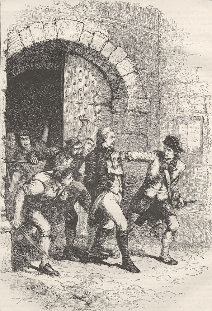 MILITARIA. Huddy led from jail to be hanged c1880 old antique print picture